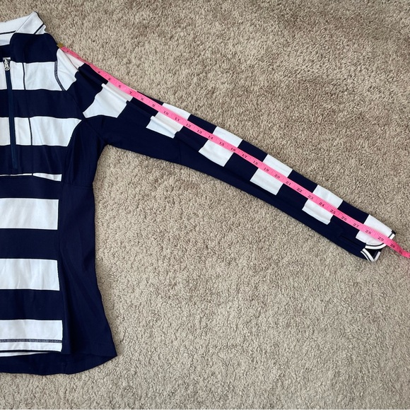 Lululemon Run Switch Back 1/2 Zip Pullover Wide Bold Stripe Blue White Size 4 - Picture 14 of 16